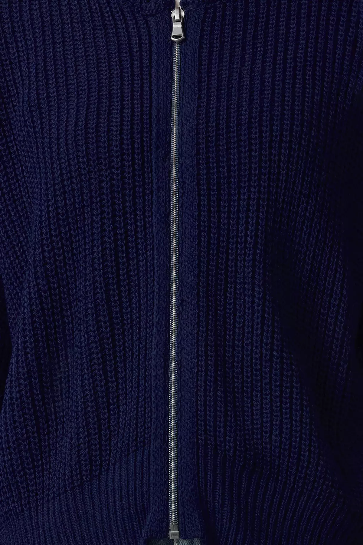 Navy Blue Wide Fit Bomber Collar Zippered Knitwear Cardigan Twoaw24Hi00153
