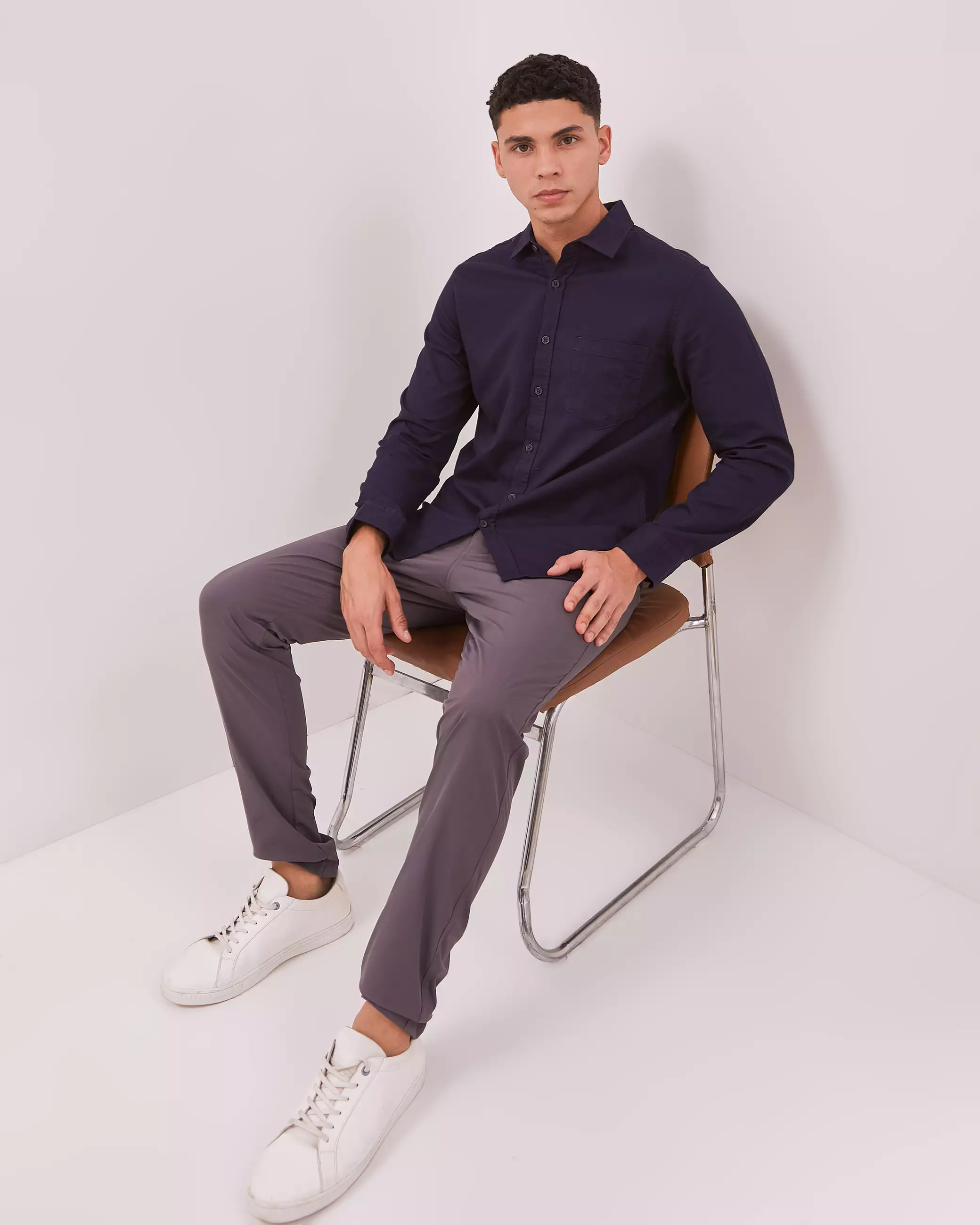 AMK Kemeja Pria Lengan Panjang SHS Henri Ls Navy