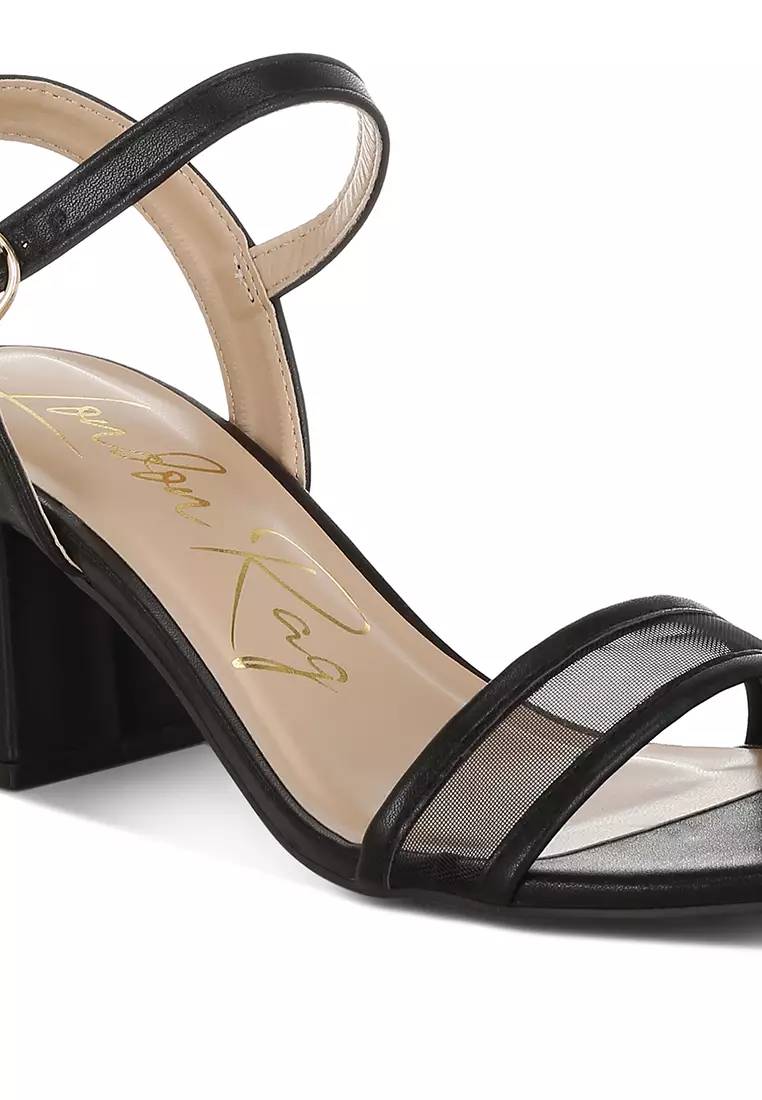 Mesh Pin Buckle Block Heels In Black