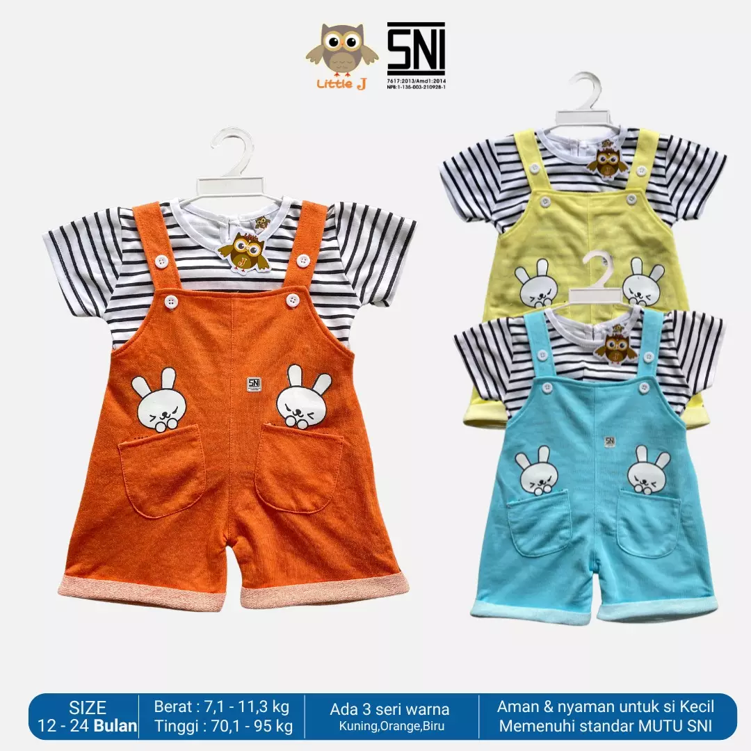 Little J Jumsuit Bayi Jumper Pendek Anak Cewek Romper Baju Kodok Motif Bear SNI Lokal