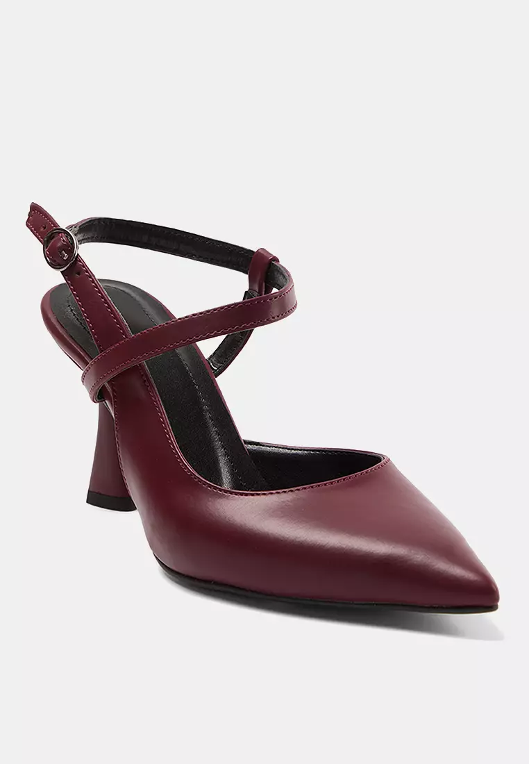 Burgundy Thin Heeled Women's Shoes - Ankle Strap Takaw25To00004
