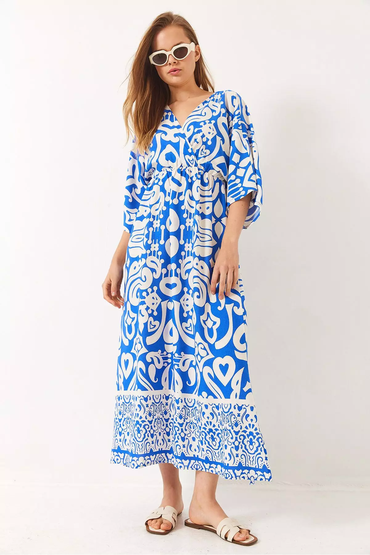 Women's Double Breasted Collar Patterned Slit Detail Woven Viscose Dress 60284018