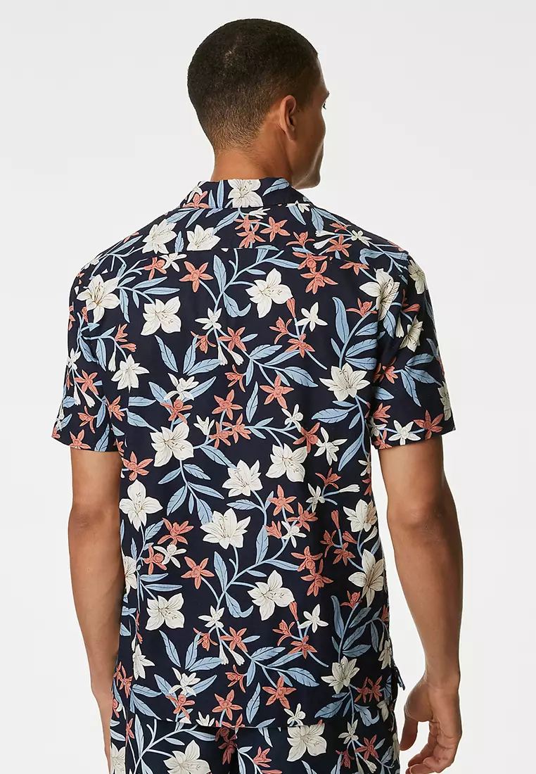 Easy Iron Linen Blend Hawaiian Printed Shirt