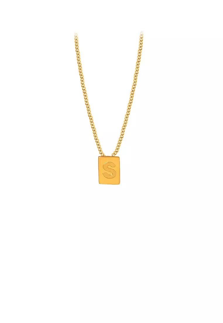 Gold rectangular top pendant necklace