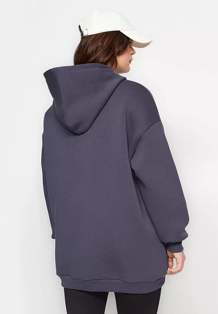 Anthracite Embroidery Detail Oversize Knitted Sweatshirt Tbbaw24Ao00018