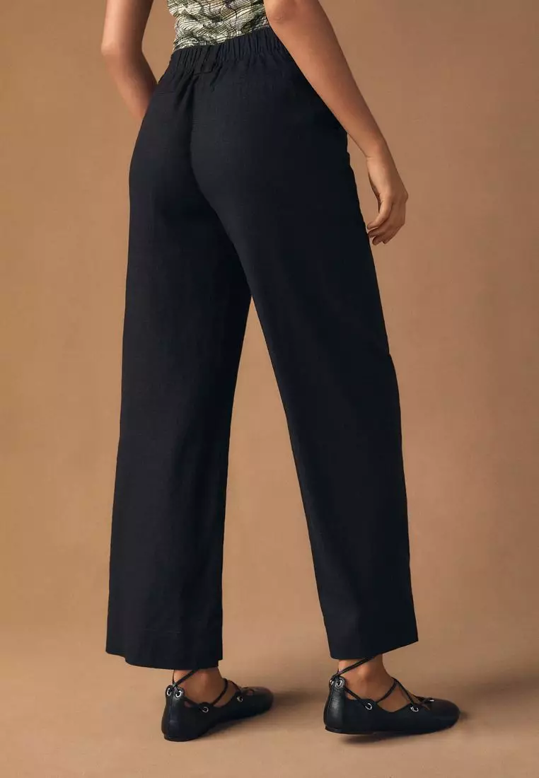 Smart Front Linen Blend Wide Leg Trousers