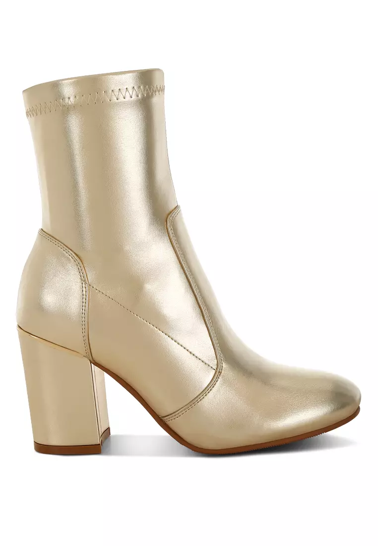 Discount on Rag & CO.  shoes - SKU: Metallic Pleather Sock Boots in Gold