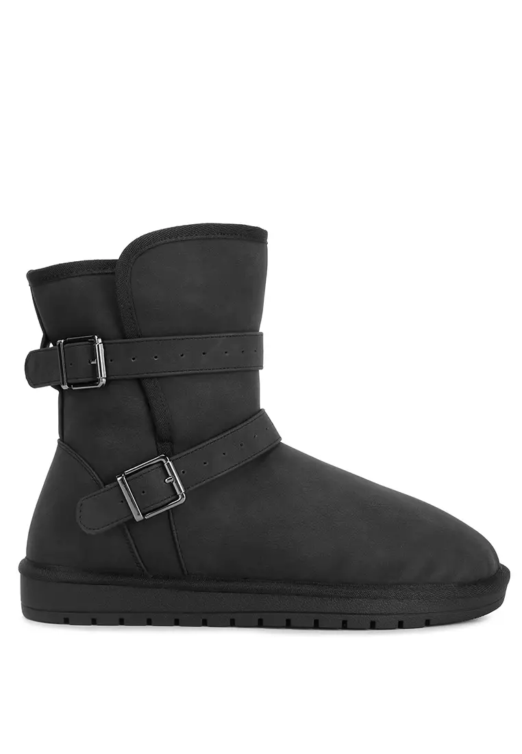 Discount on London Rag  shoes - SKU: Black Buckle Strap Detail Boots