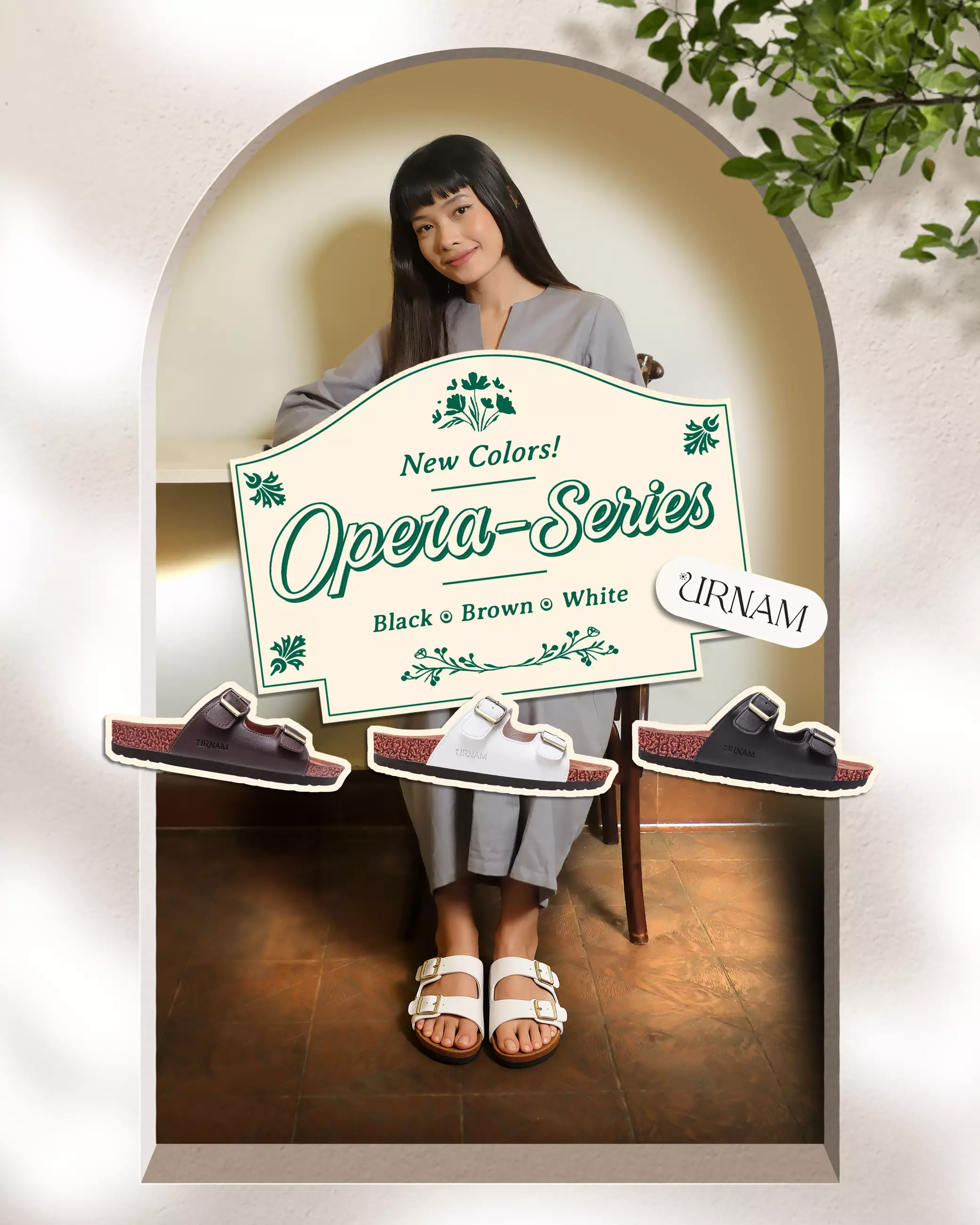Urnam Sendal Wanita Marhadi Double Strap Casual Comfort Footbed - Brown Warna Urnam Opera Brown