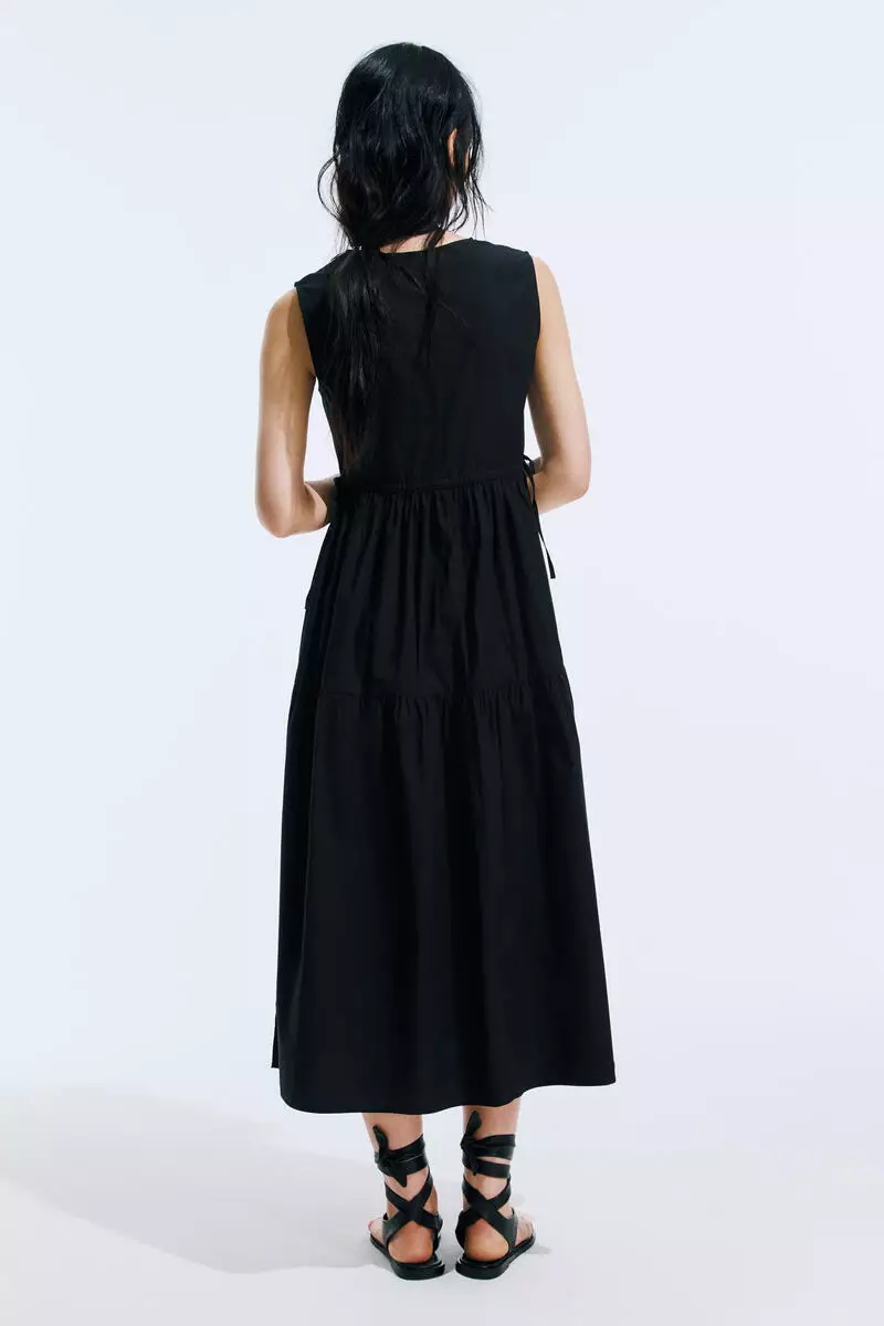 Drawstring-detail cotton dress