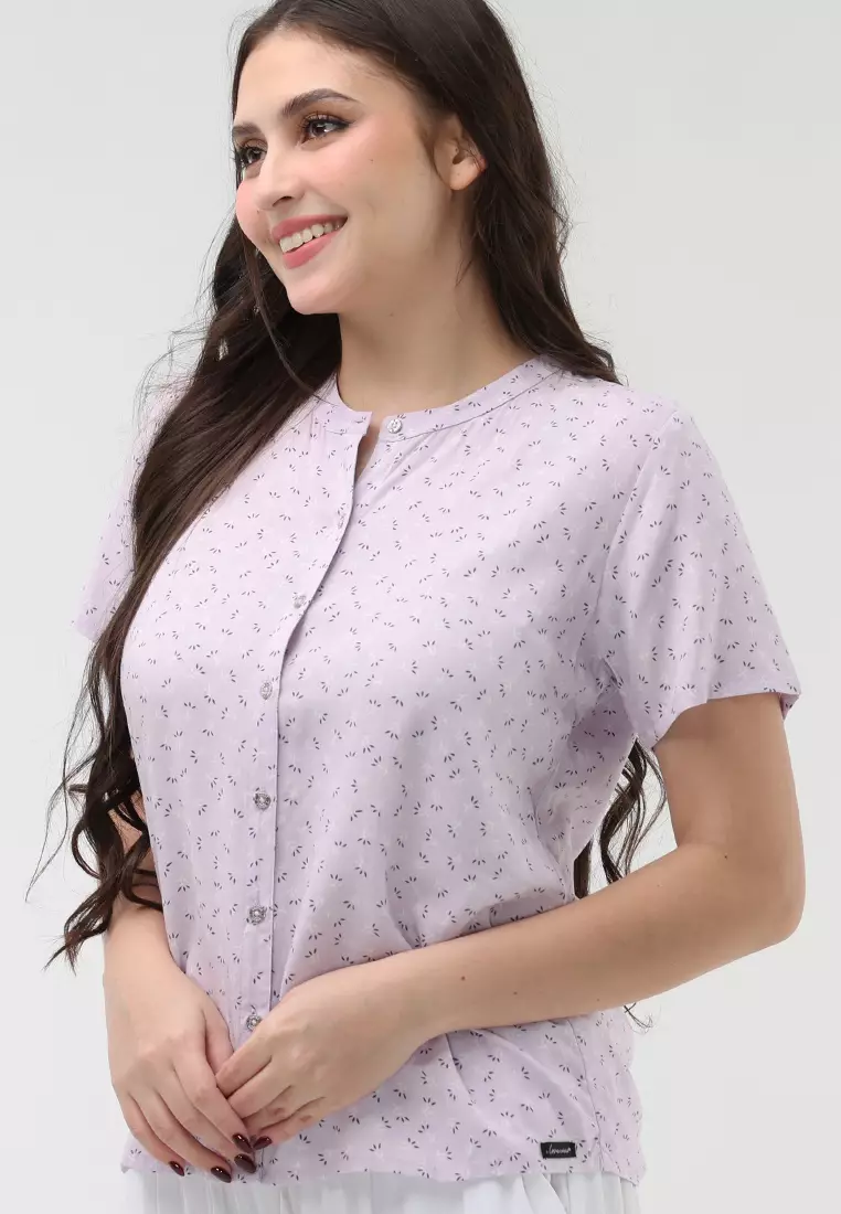 Woven Printed Rayon Short Sleeves Blouse