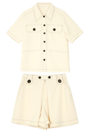 Sunnydaysweety white Button Down Shirt with A-Line Shorts Set A21032019W BE1D7AA77669C3GS_1