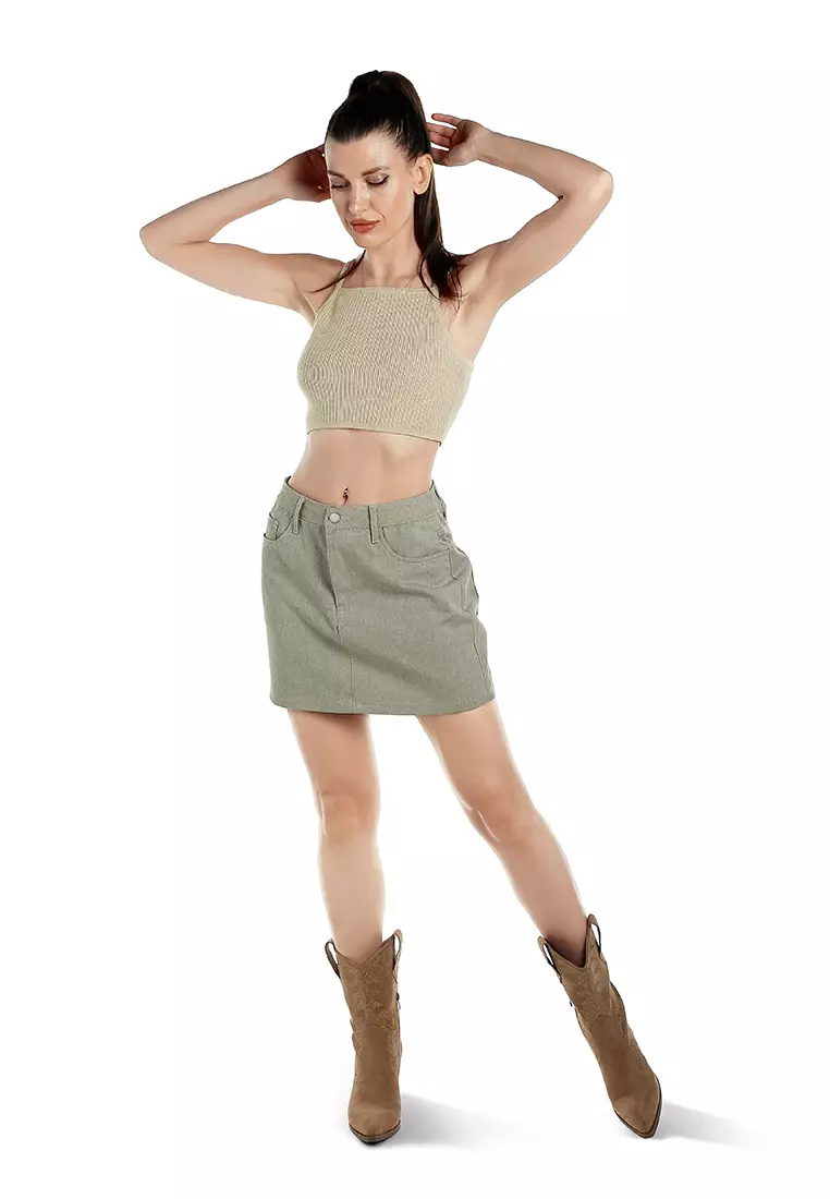 Rok Mini Denim Warna Abu-abu Muda