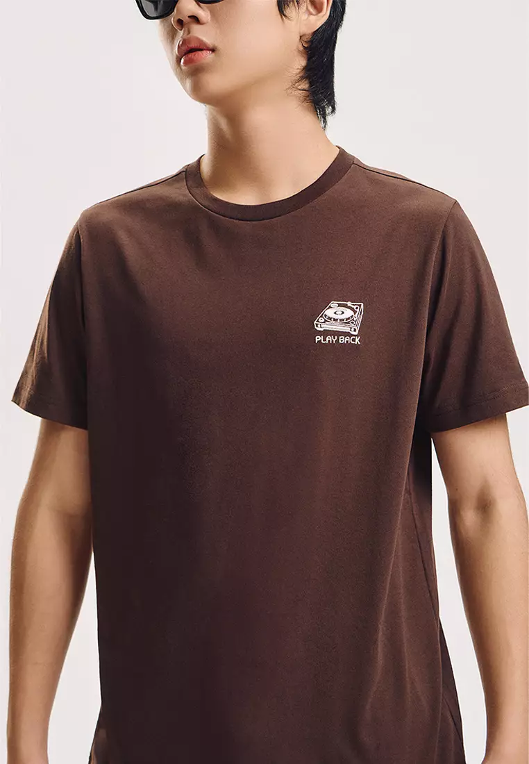 Play Back Regular Fit Graphic T-Shirt with Embroidery