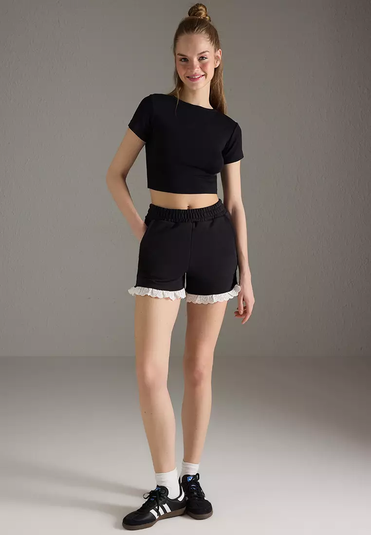 Black Embroidered and Pocket Detailed Mini Shorts & Bermuda TWOSS25SR00203