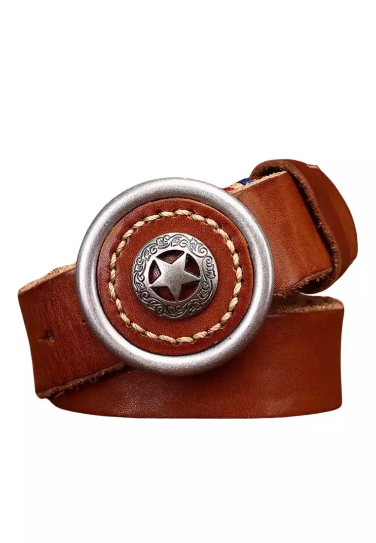 Cowhide Smooth Genuine Leather Buckle Leather Belt
