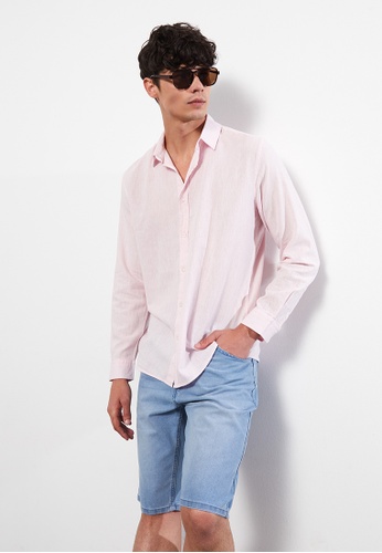 LC WAIKIKI pink Regular Fit Long Sleeve Poplin Men's Shirt 2B587AA24CBF95GS_1