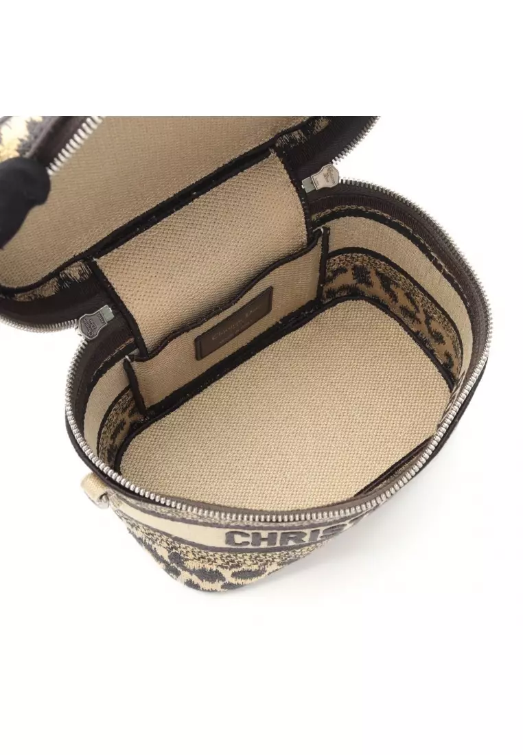 Pre-Loved Christian Dior DIORTRAVEL Small vanity vanity bag canvas beige black 2WAY