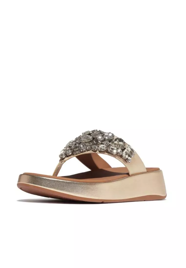 F-Mode Jewel-Deluxe M/Leather Flatform Toe-Thongs