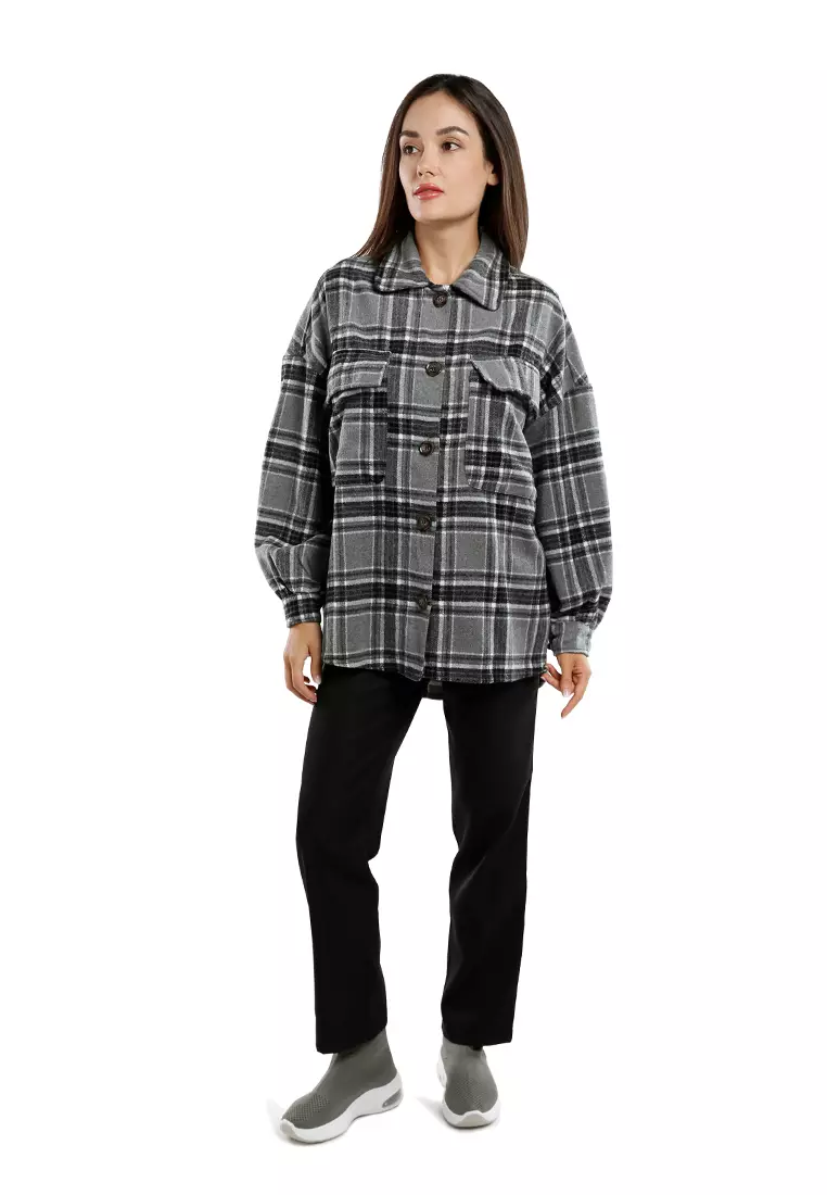 Black Oversized Flannel Plaid Shirt
