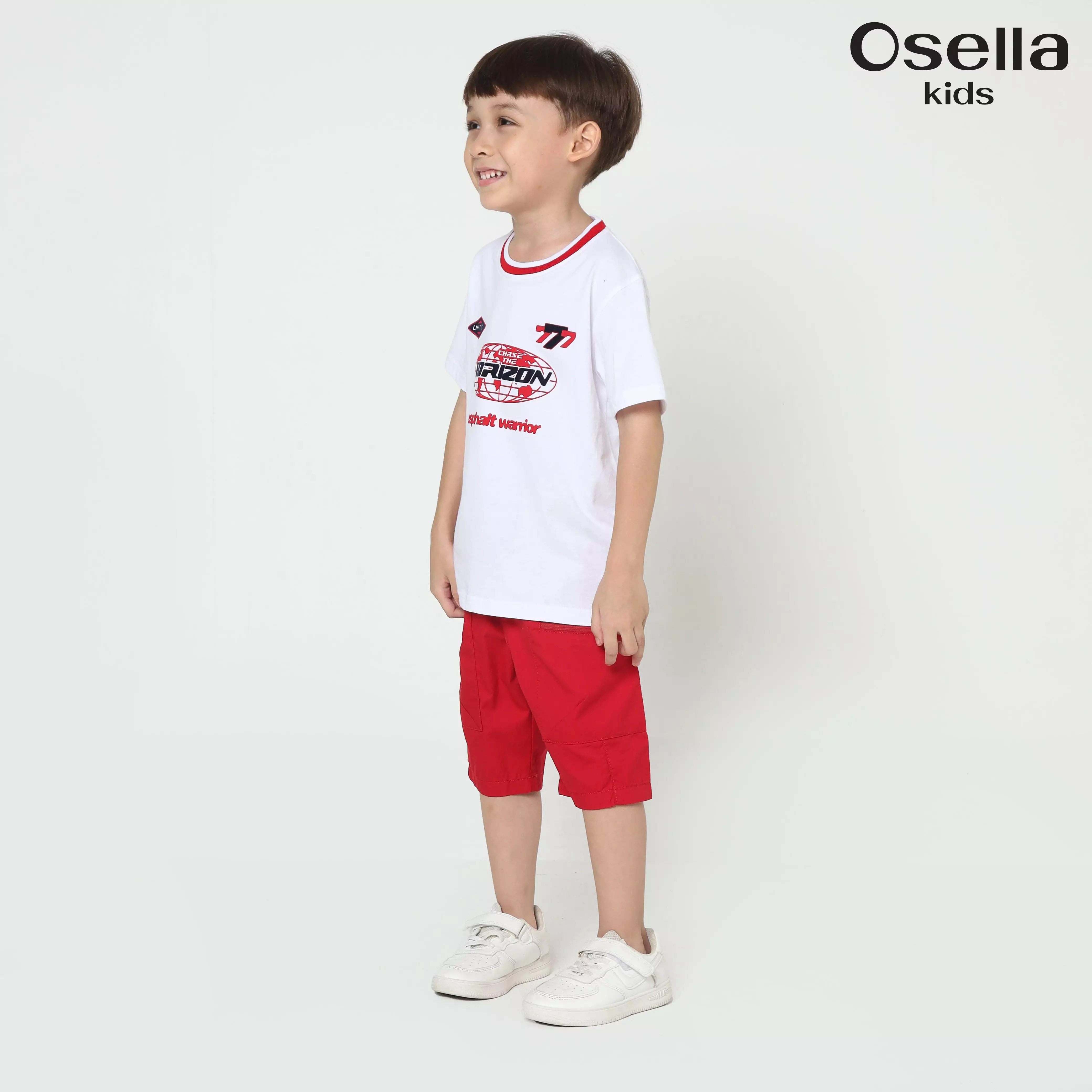 Osella Short Sleeve Graphic T-Shirt With Stripe Rib In White 2274500801 | Kaos Lengan Pendek Anak Laki Laki