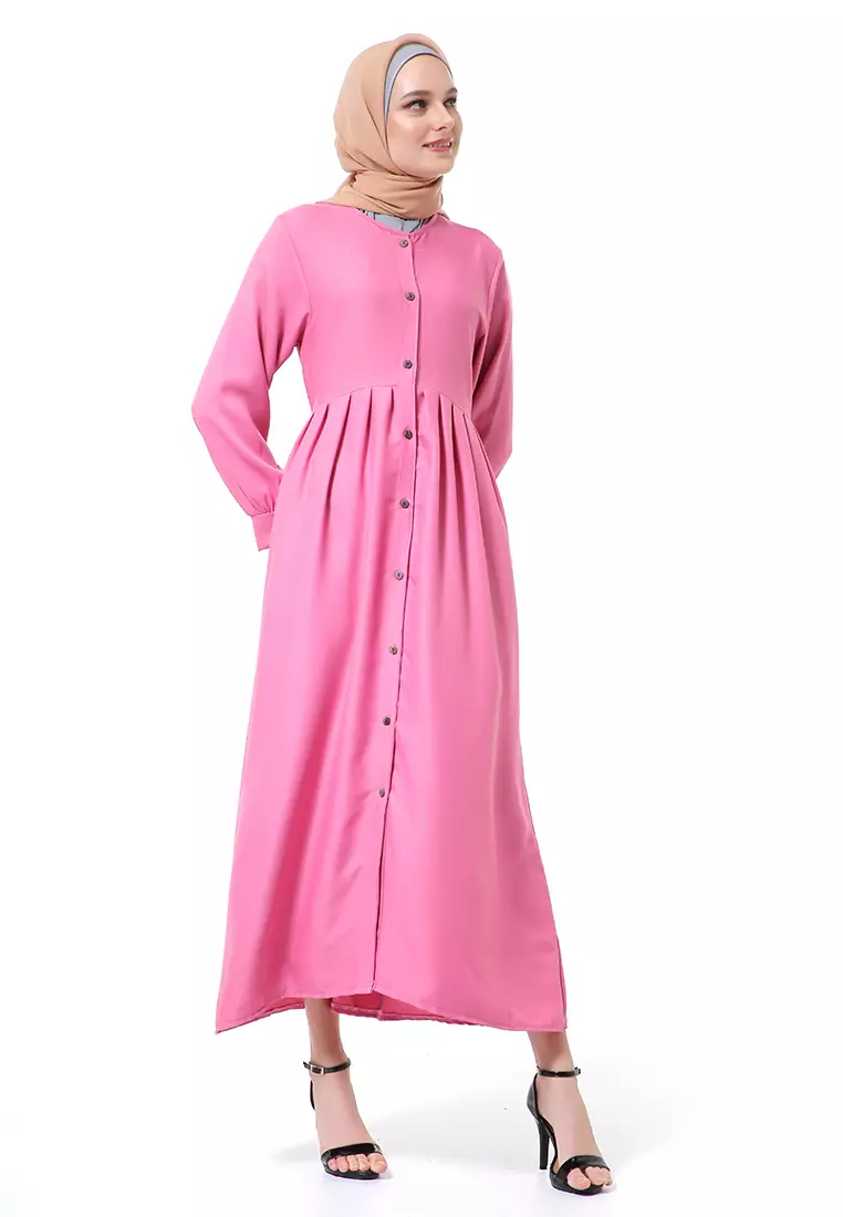 Kiyah Dress Button Muslimah Atasan Wanita Long Sleeve Premium Quality - Dusty