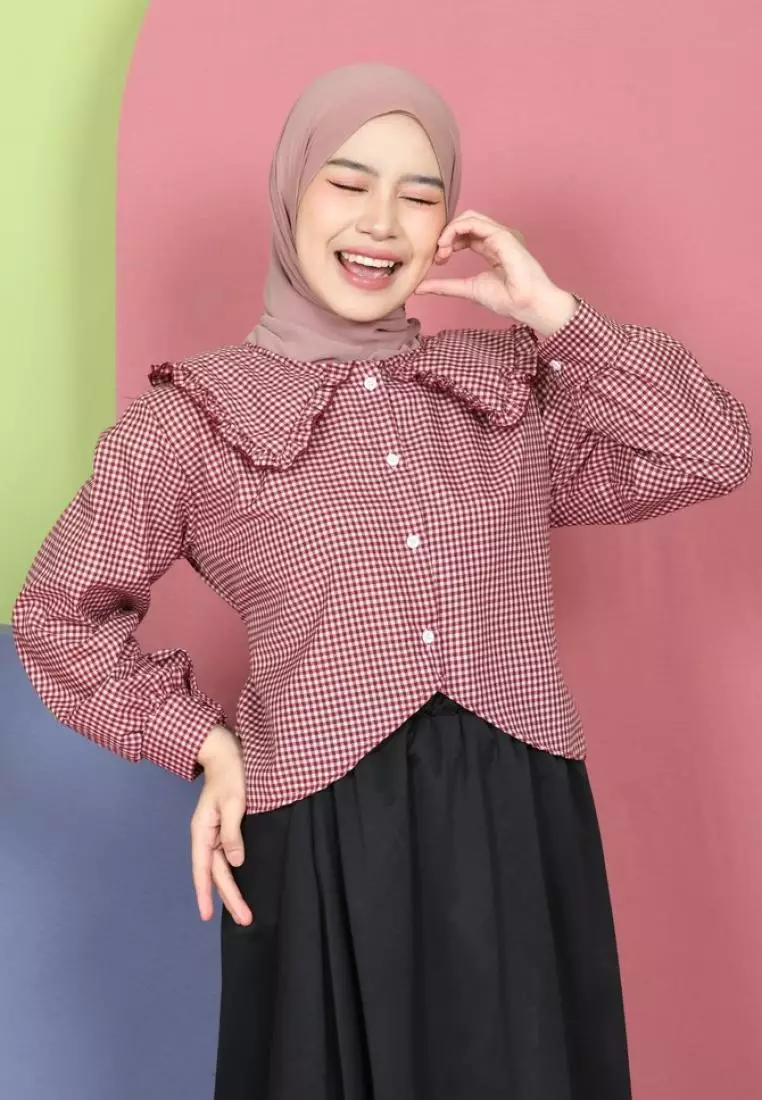 Tya Square Collar Shirt - Maroon M19179 R78S2