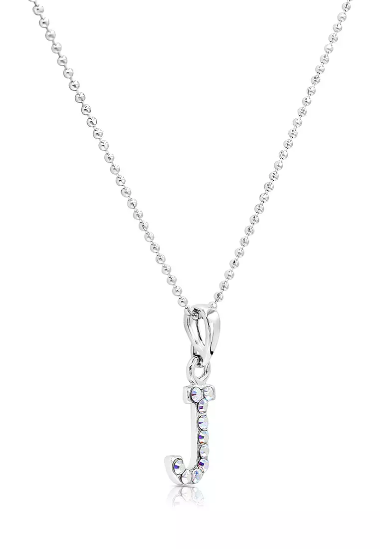 SO SEOUL Personalised Initial Alphabet Letter Swarovski® Aurore Boreale Crystal Pendant Chain Necklace - J / 55cm