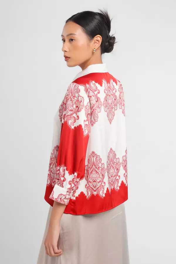 MINIMAL - Cantika - Kemeja A-Line Motif Kawung - Red Colour Red