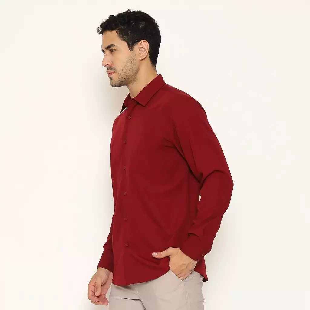 AMK Kemeja Basic Pria Lengan Panjang SHS GINJIRO L/S Maroon