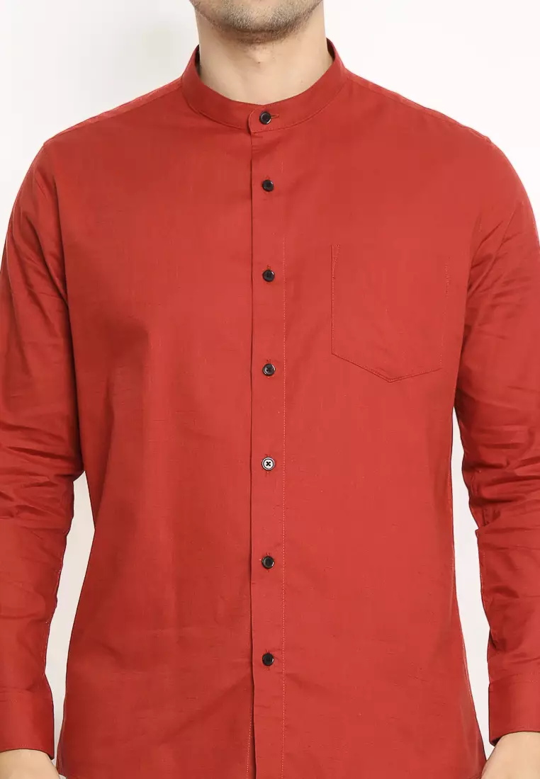 MAGINOT Kemeja Pria KOKO Basic Polos Lengan Panjang TERRACOTTA2