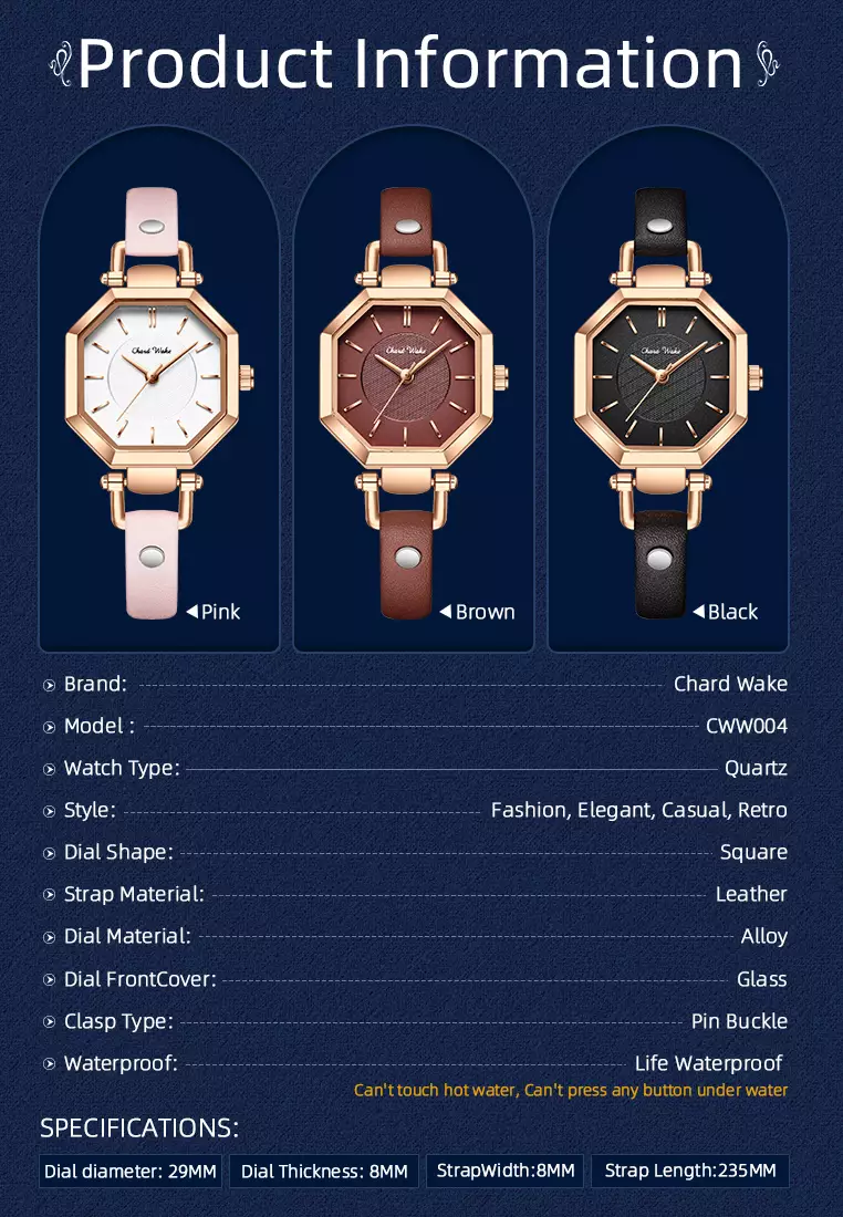 Jam Tangan Wanita Korea Anti Air Original Kuarsa Wanita Tali Kulit Jam Tangan Cewek Kotak Indah Pink