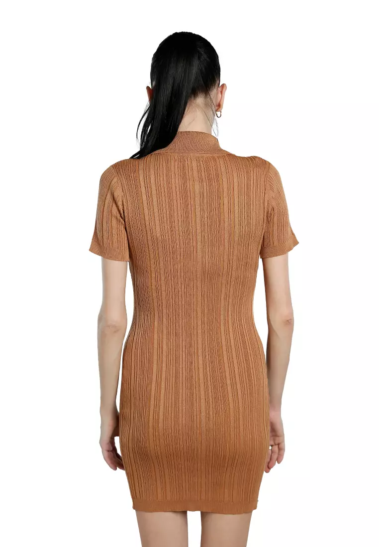 Dress Sweater Bodycon Kerah Marsala