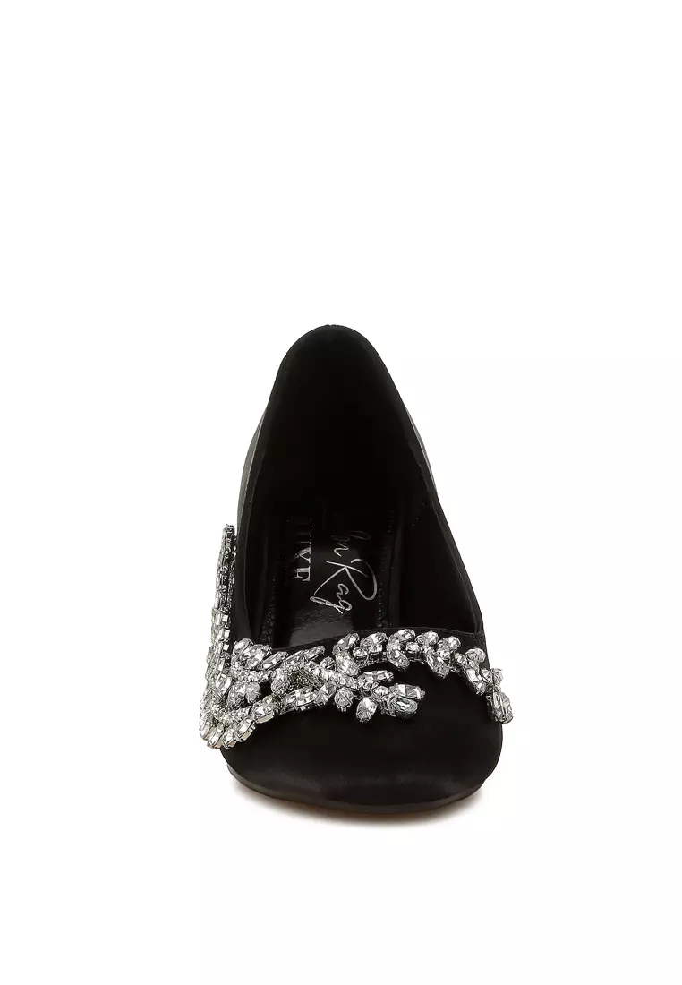 Satin Diamante Embellished Pumps in Black