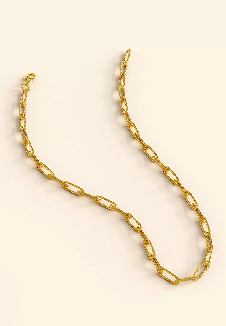 Textured Paper-Clip Link Chain Necklace in Gold