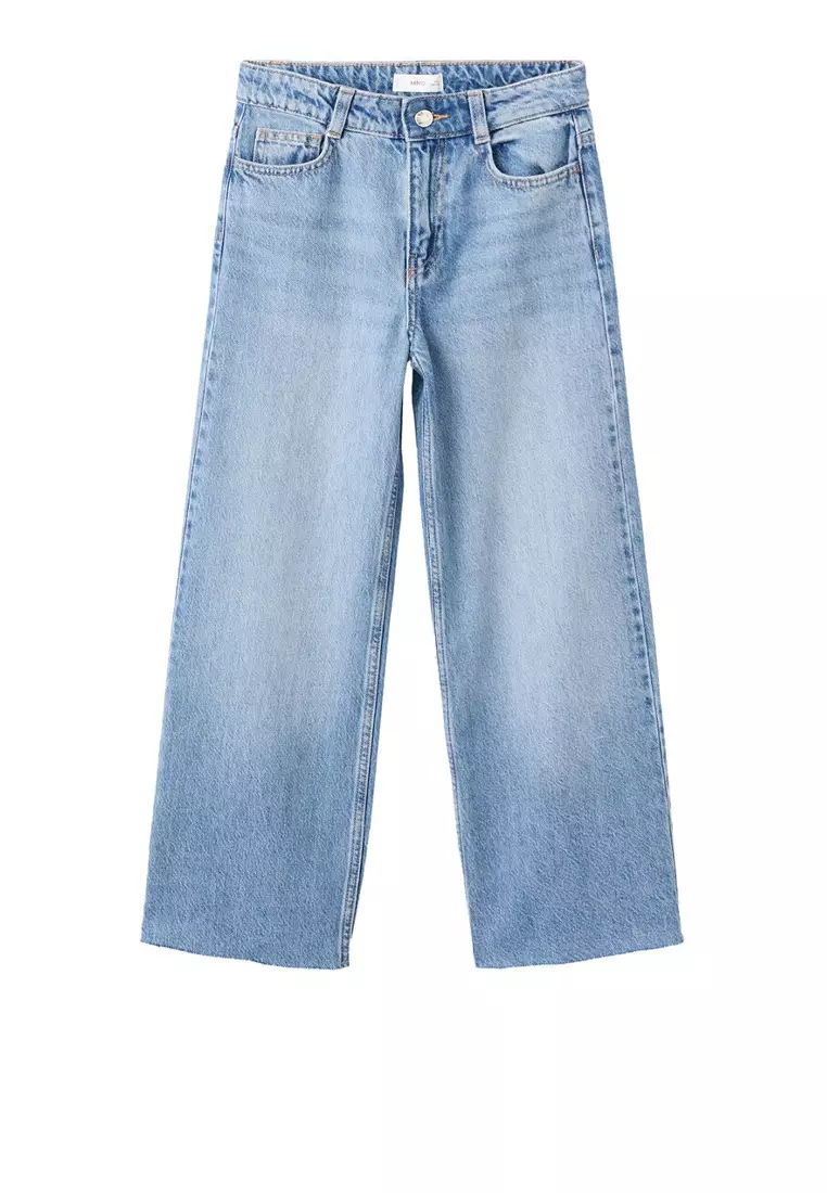 Wide Leg Low Frayed Hem Jeans
