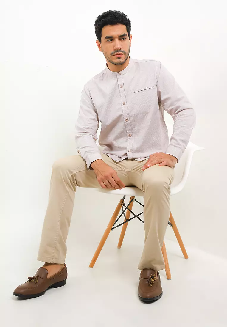 Cressida Regular Fit Mandarin Collar Shirt L155R - Cream