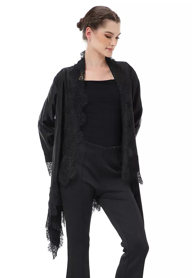 Reine Atasan Wanita Outer Kebaya Traditional Design Material Silk ORIGINAL - Black