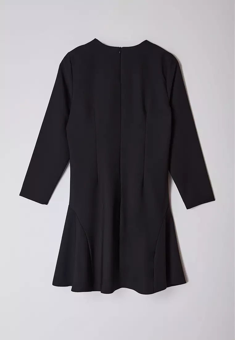 Black Basic Long Sleeve Hidden Zipper Mini Woven Plus Size Dress TBBAW25AH00054