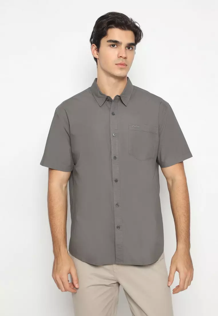 POLICE Kemeja Polos Cotton Dark Grey Regular Fit Pria