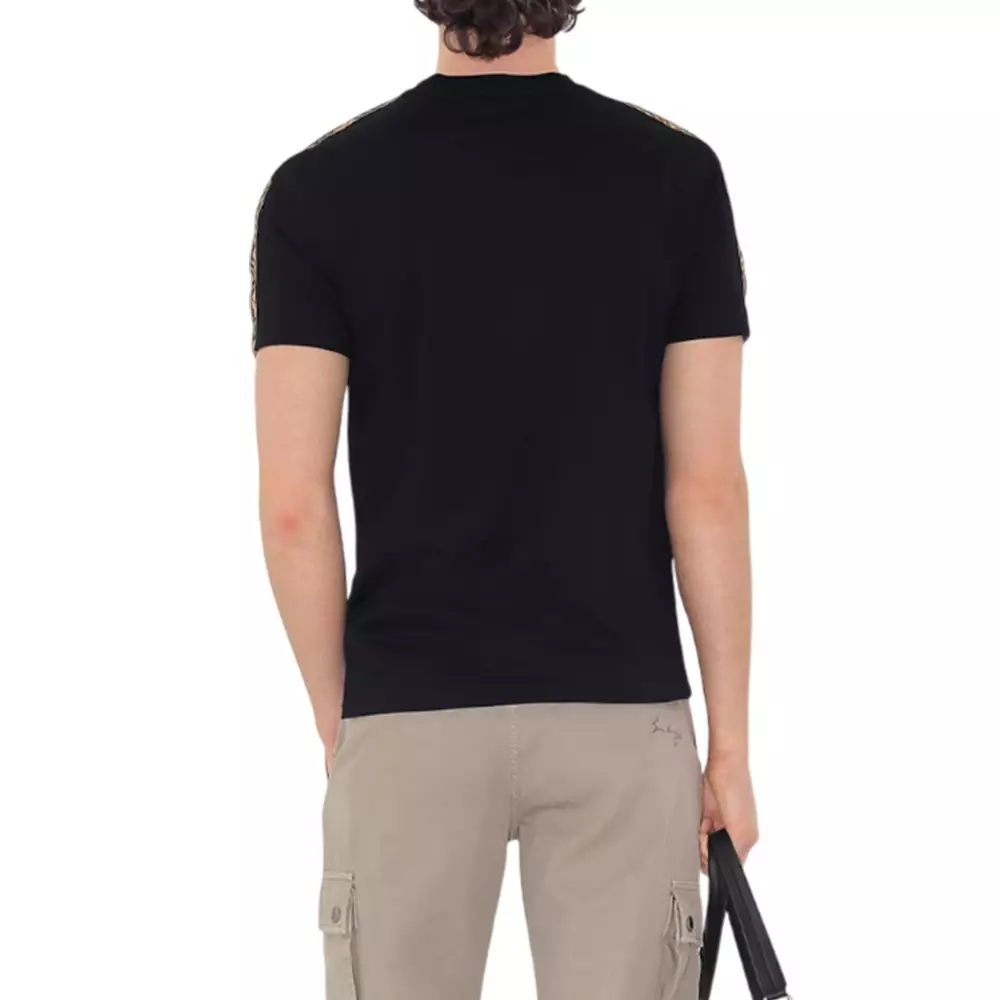 Check Trim Cotton T-Shirt Black