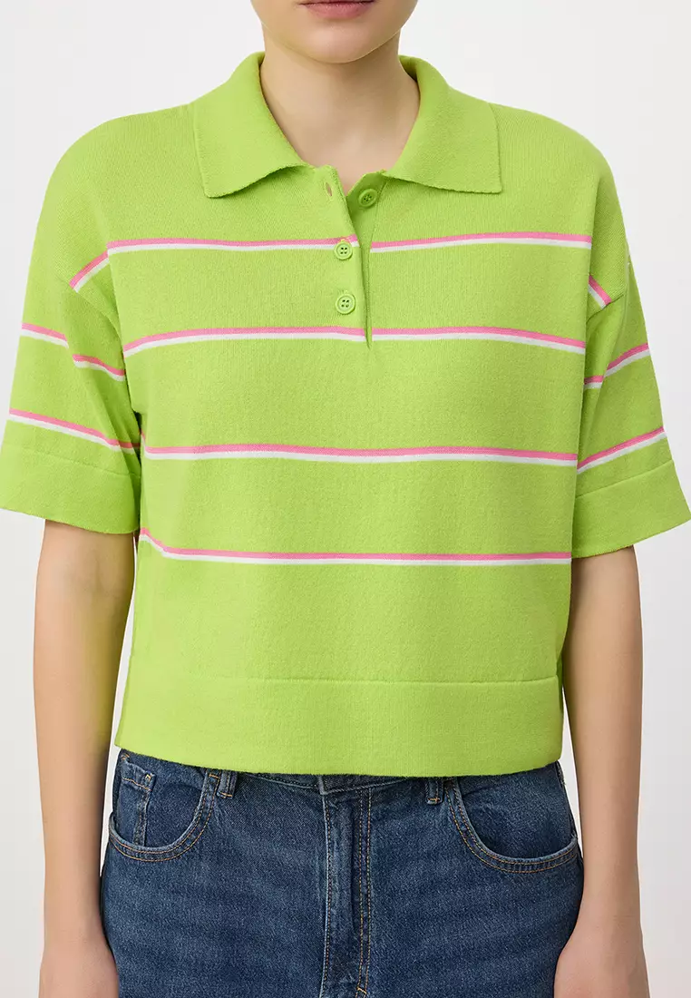 Yeşil Wardrobe Essentials Summer Yarn C Striped Polo Neck Knitwear Blouse Twoss26Bz127