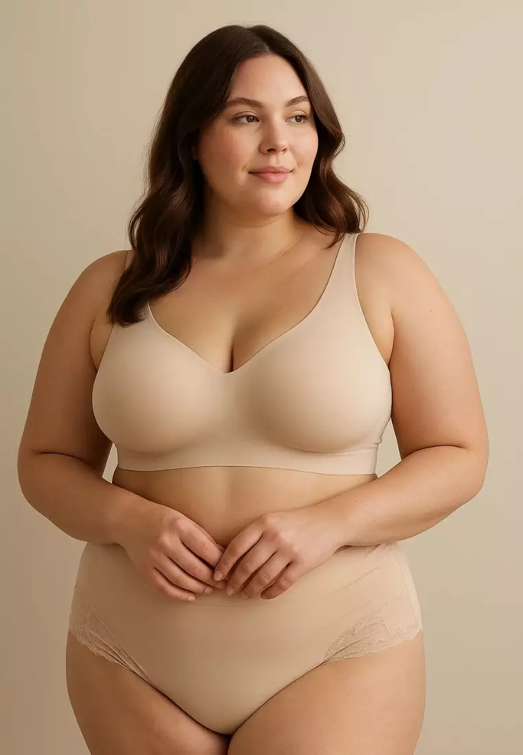 Premium Amaya Plus Size Seamless Wireless Support Bra in Taupe