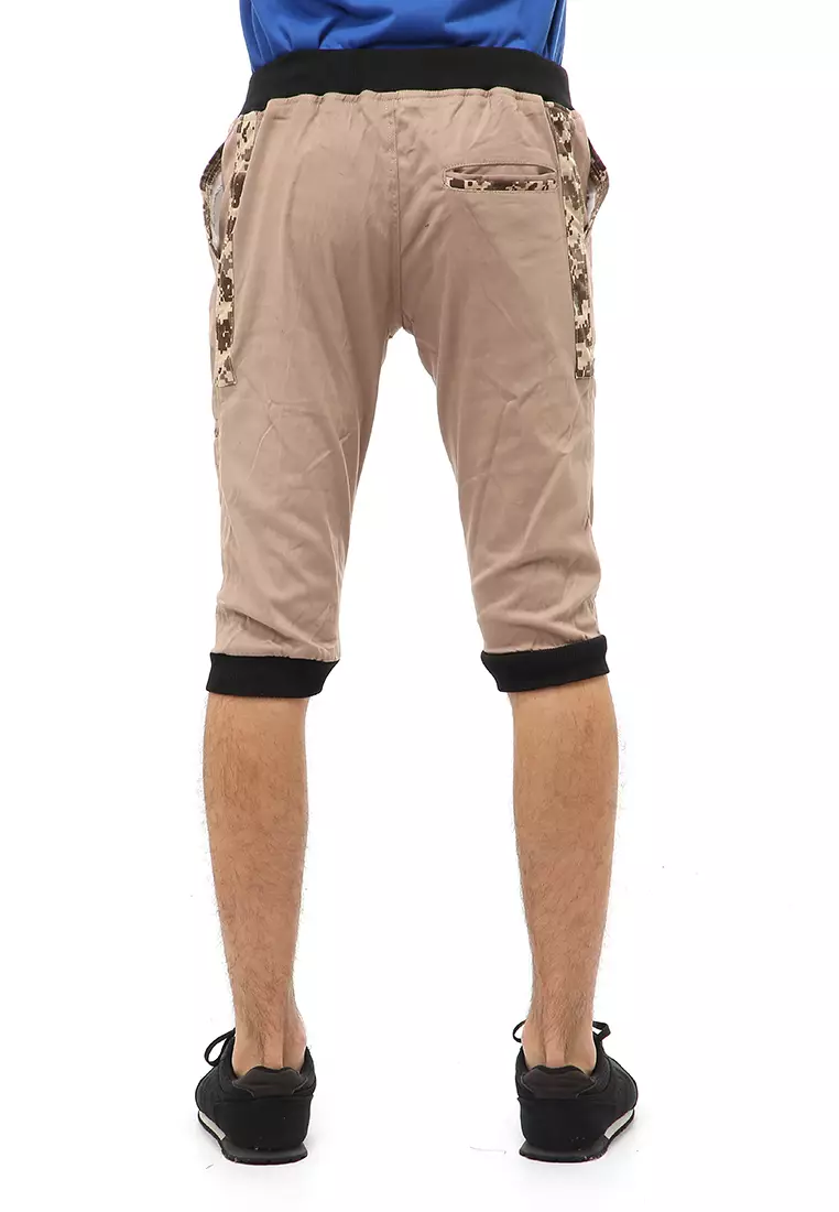 Rishham Short Pants Celana Jogger Pendek Pria Slim Fit Material Cotton Twill ORIGINAL - Mocca