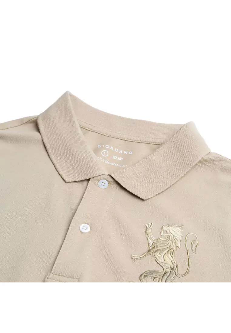Men's Lion Embroidery Slim Short Sleeve Polo 01016222