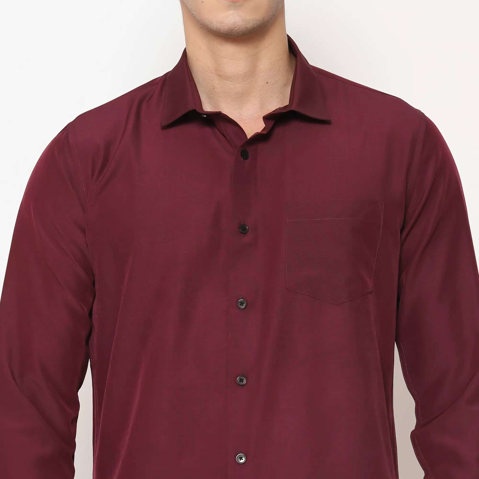 MAGINOT Kemeja Pria Basic Polos Panjang WINE