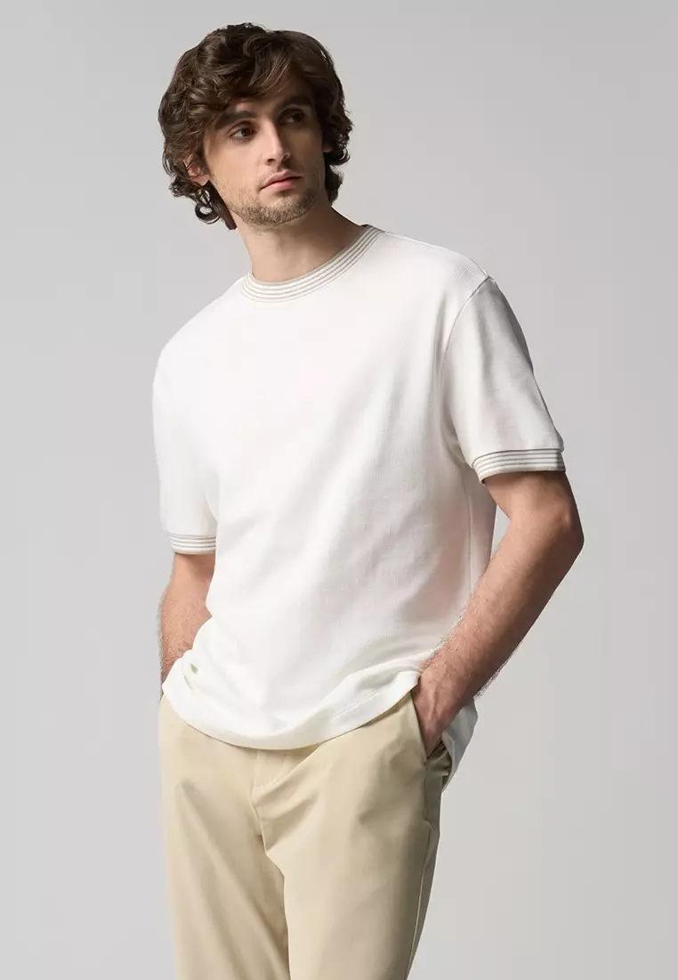 Regular Fit T-Shirt With Multiple Contrast Tipping Detail In Textured Knit