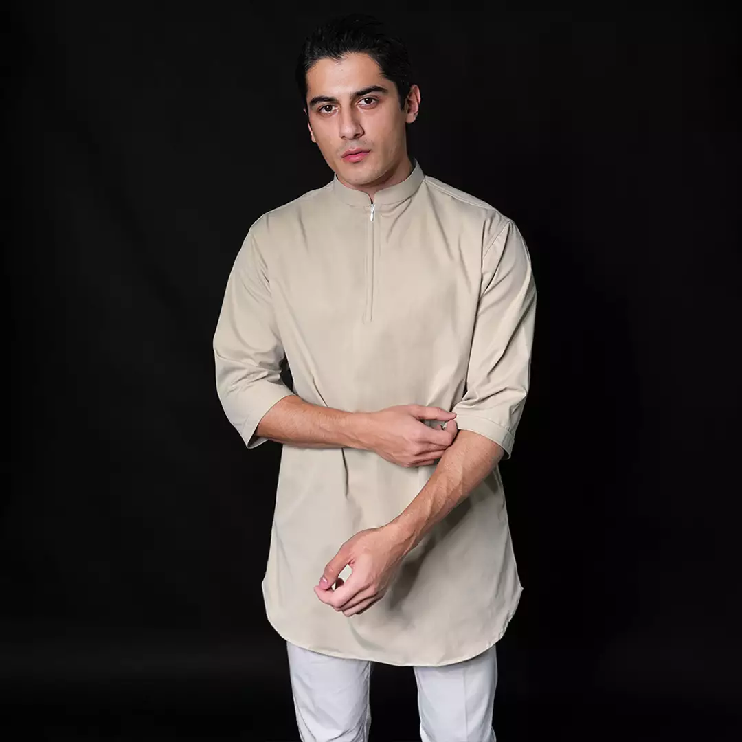 Casella Baju Koko Kurta Lengan ¾ Zipper Premium Quality 5030 Light Brown