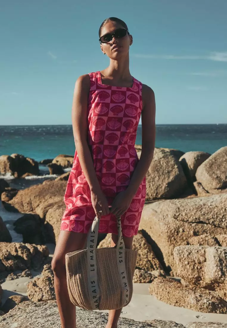 Square Neck Shift Mini Dress with Linen