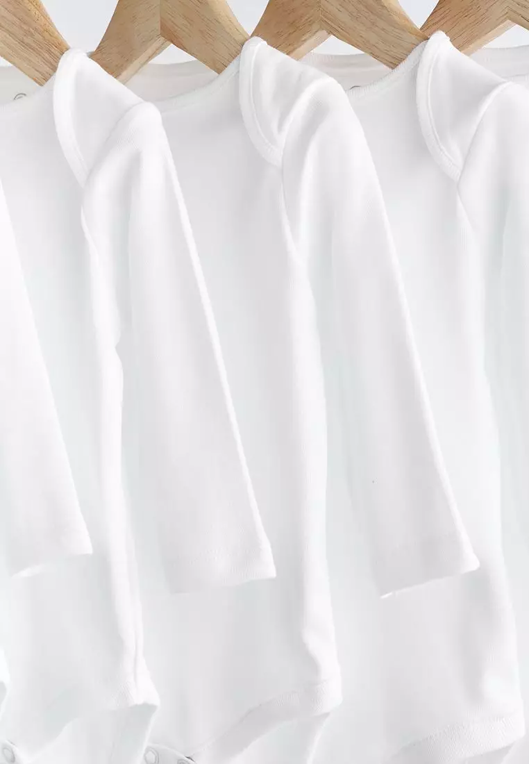 White 5 Pack Essential Baby Long Sleeve Bodysuits